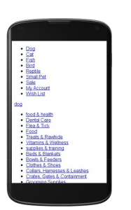 This is how a pet store site looks like on mobile phone
